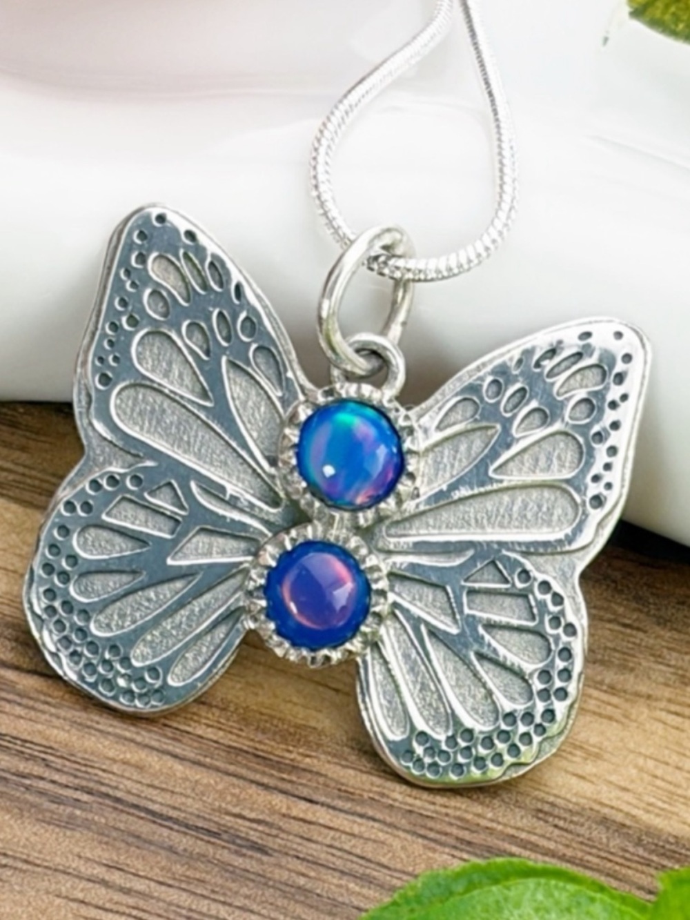 Sterling Silver 925 Opal Butterfly Pendant Southwest Blue Purple Colorful New